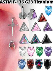 1 件钛金属三角形氧化锆唇环内螺纹 Cz 水滴唇钉耳屏耳软骨扁平穿孔鼻环珠宝 - 鈦原色 - 查看 9