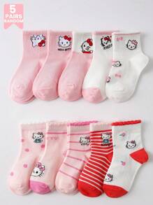 5 Pares de Meias para Crianças, Meias Curtas com Estampa Fofa de Gatinho Rosa Cartoon para Meninos/Meninas, Design de Listras/Laço, Macias, Respiráveis e Confortáveis, Meias Esportivas Casuais Estilosas, Adequadas para Escola, Férias, Presentes de Feriado, Uso Diário (Estilos Variados)