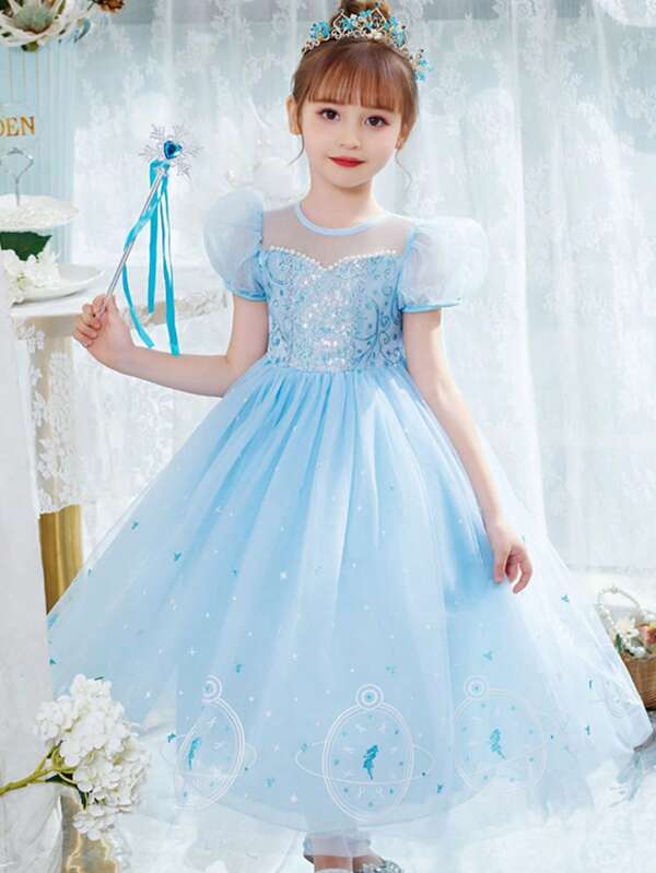 Vestido de fiesta/recital de ballet nuevo para niña pequeña de 5 a 9 años, vestido de princesa de cuento de hadas y princesa de hielo cosplay