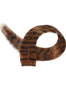 1pc Leopard Pattern Mix Color Clip-In Hair Extensions, Y2K Streetwear Style,One-Piece Seamless Hair Extensions With Leopard Print Colored Silk, Clip-In Colored Wig Pieces For Sideburns, And Feather Hair. - Multicolor - View 24