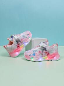 1 Par de Tênis Casuais com LED Luminoso de Couro Respirável em Estilo Cartoon, Adequado para Meninos e Meninas - Casual, Absorção de Choque, Antiderrapante para Todas as Estações, Ideal para Corrida e Caminhada ao Ar Livre - Rosa chiclete - Visão 6