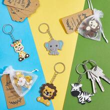 72 件可爱丛林动物钥匙扣，动物园动物派对礼品动物钥匙扣，附有感谢卡夫标签和欧根纱袋，适用于婴儿洗礼生日派对装饰、返校、女孩/男孩学校用品、背包、学校用品 - 彩色 - 查看 2
