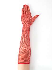 1 Pair Long Five-Finger Rhinestoned Bohemian Party Nylon (Polyamide) Hollow Sheer Wedding Socks, All-Season - Long Five Fingers Hot Diamond - View 6