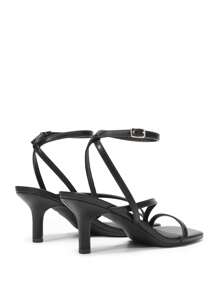 Women Minimalist Low Kitten Heeled Sandals Open Square Toe Ankle Strap Sexy Dress Shoes For Autumn Wedding Party Prom Wearing - 黑色 - 查看 8