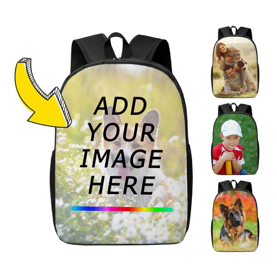 1pc Personalised Backpack, Black Rucksack, Custom School Bag, Back To School Gifts, Black Backpack