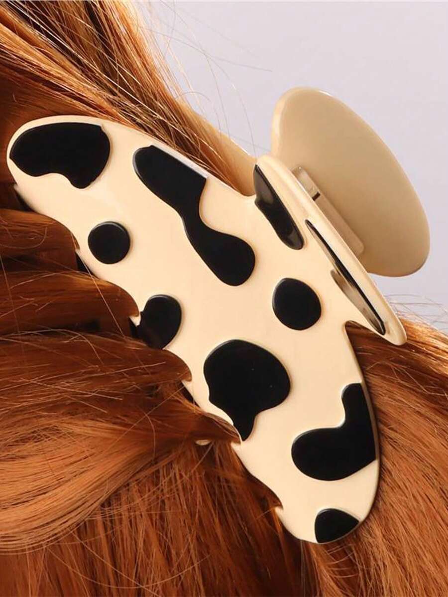 1 pieza Clip de pelo de acetato de celulosa con estampado de manchas de vaca, elegante y casual, regalo diario para amigos, accesorio para el cabello