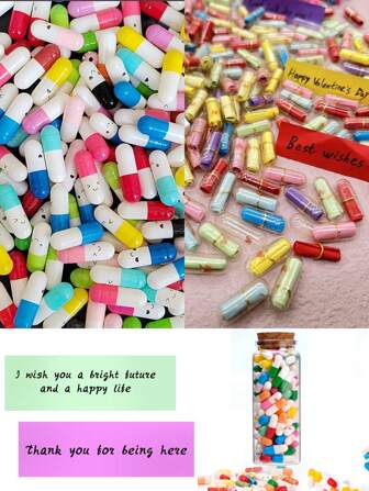 100 颗，留言胶囊字母爱情药丸 - DIY 情人节告白药丸和便条，透明彩色迷你许愿瓶情人节礼物。适合女朋友、男朋友、婚礼、圣诞节、感恩节派对礼物、生日惊喜礼物、游戏道具、圣诞节