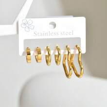 6pcs Elegant Zirconia Hoop Earrings Set, Stainless Steel