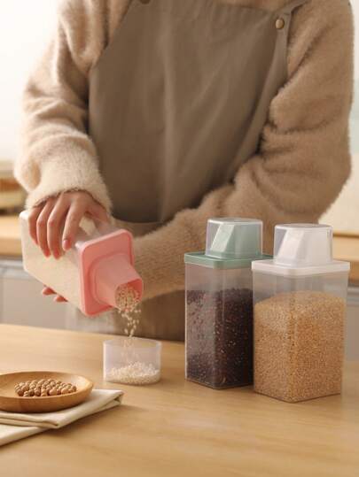 1 pieza Envase sellado para almacenamiento de alimentos con tapa - a prueba de humedad y a prueba de fugas, apto para cereales, frutos secos, harina, arroz - Organizador de cocina portátil, caja de almacenamiento de cocina, suministros escolares