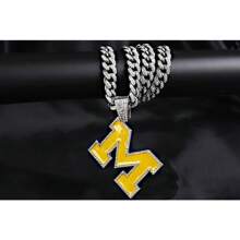 M Design Pendant Fashion Necklace, Rhinestone Decor Necklace For MIchigan Football Fans ,Hip Hop Jewelry For Party , All-Match & Exquisite Jewelry As Gift,Wolverines