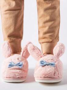 Gemre 女士毛绒蝴蝶结装饰家居拖鞋 - 粉色 - 查看 1