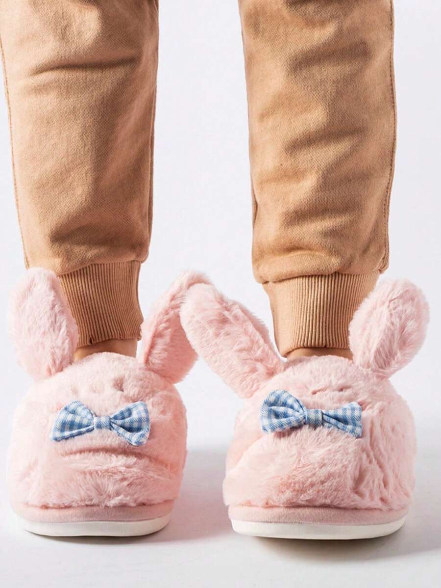 Gemre 女士毛绒蝴蝶结装饰家居拖鞋 - 粉色 - 查看 1