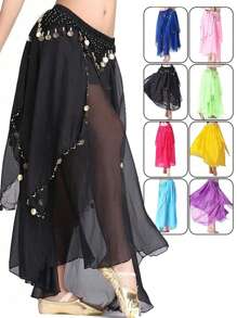 Women's Belly Dance Long Skirt, Decorated With Coins, Chiffon Material, Multi-Layered Ruffles, Suitable For Parties, Festivals, Dance Performances And Other Occasions - Multicolor - View 3