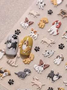 1 pieza Pegatina de arte de uñas feliz de perro, Corgi, Spitz, pegatina decorativa 3D en relieve de dibujos animados de perro con manchas - Multicolor - Ver 4