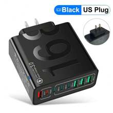 XJDR Cargador de 100W 1 pieza 4 USB-A + 4 USB-C compatible con iPhone 16, 15, 14, 13, carga súper rápida con 8 puertos, cargador de pared adecuado para viajes, oficina, dormitorio y uso doméstico