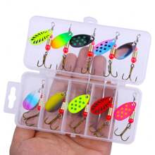 HENGJIA 10 件水滴金属勺旋转鱼饵套装带钩人工鱼饵套装摇摆饵适用于淡水和咸水 - 彩色 - 查看 12