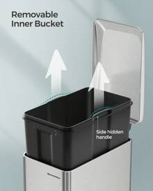 SONGMICS Slim Trash Can, 13-Gallon (50 L) Garbage Can For Narrow Spaces With Soft-Close Lid, Inner Bucket, And Step-On Pedal, Stainless Steel - Silver - View 4