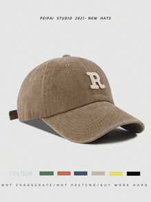 1pc Unisex Minimalist Washed Baseball Cap With R Letter Embroidery Patch, Versatile Sun Protection Snapback Hat - Baseball Cap - View 17