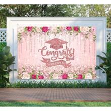1pc Pink Graduation Decoration Class Of 2025 Graduation Backdrop Rose Gold Congratulations Graduation Banner Photo Booth Props For College Graduation Party Decor - Color - View 1