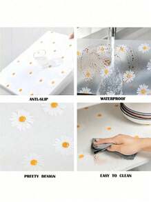 1 Roll Daisy Shelf Liner For Kitchen Cabinets,Non-Adhesive Drawer Liner,Non-Slip Refrigerator Liner,EVA Waterproof Fridge Pad Cupboard Mat Easy Placemats.