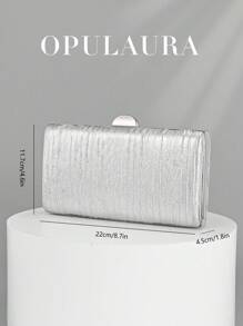 OpulAura 复古奢华手拿包，金色皮革褶皱设计时尚晚宴包，优雅正式派对钱包配链条，适合派对、婚礼和正式场合 - 銀色 - 查看 4