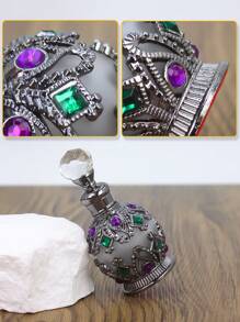 15 Ml Beautiful Vintage Round Enameled Glass Perfume Bottle, Refillable Essential Oil Container, Must-Have Accessory For Holiday Travel, Perfume And Essential Oil Dispenser Bottle, (No Perfume, Empty Bottle Only) + Essential Oil Refill Gift Set