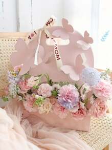 5件装母亲节情人节婚礼妇女节教师节手提蛋糕花盒手提花篮纸蝴蝶结花盒插花盒鲜花包装礼盒 - 彩色 - 查看 5