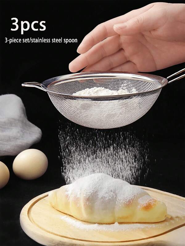 3 piezas Colador de acero inoxidable de malla fina con mango - Utensilio de cocina para tamizar y colar