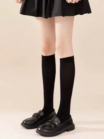 4 Pairs Knee Socks For Kids, Pressure Socks, Solid Color Socks, Knee High Socks, Children's Socks, White Calf Socks, Suitable For All Seasons