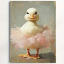 Framed Adorable Duck In Pink Tutu Canvas Art Print, Painting Style Poster, Portrait Orientation, For Bedroom, Living Room, Office, Classroom, Wall Hanging Decor, Birthday, Christmas, Valentine'S Day Gift