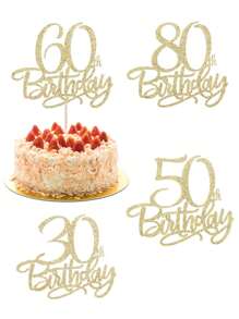 Shiny Gold Birthday Cake Topper, Suitable For 30th/50th/60th/80th Birthday Cake Decoration, Cake Toppers For Birthday Party