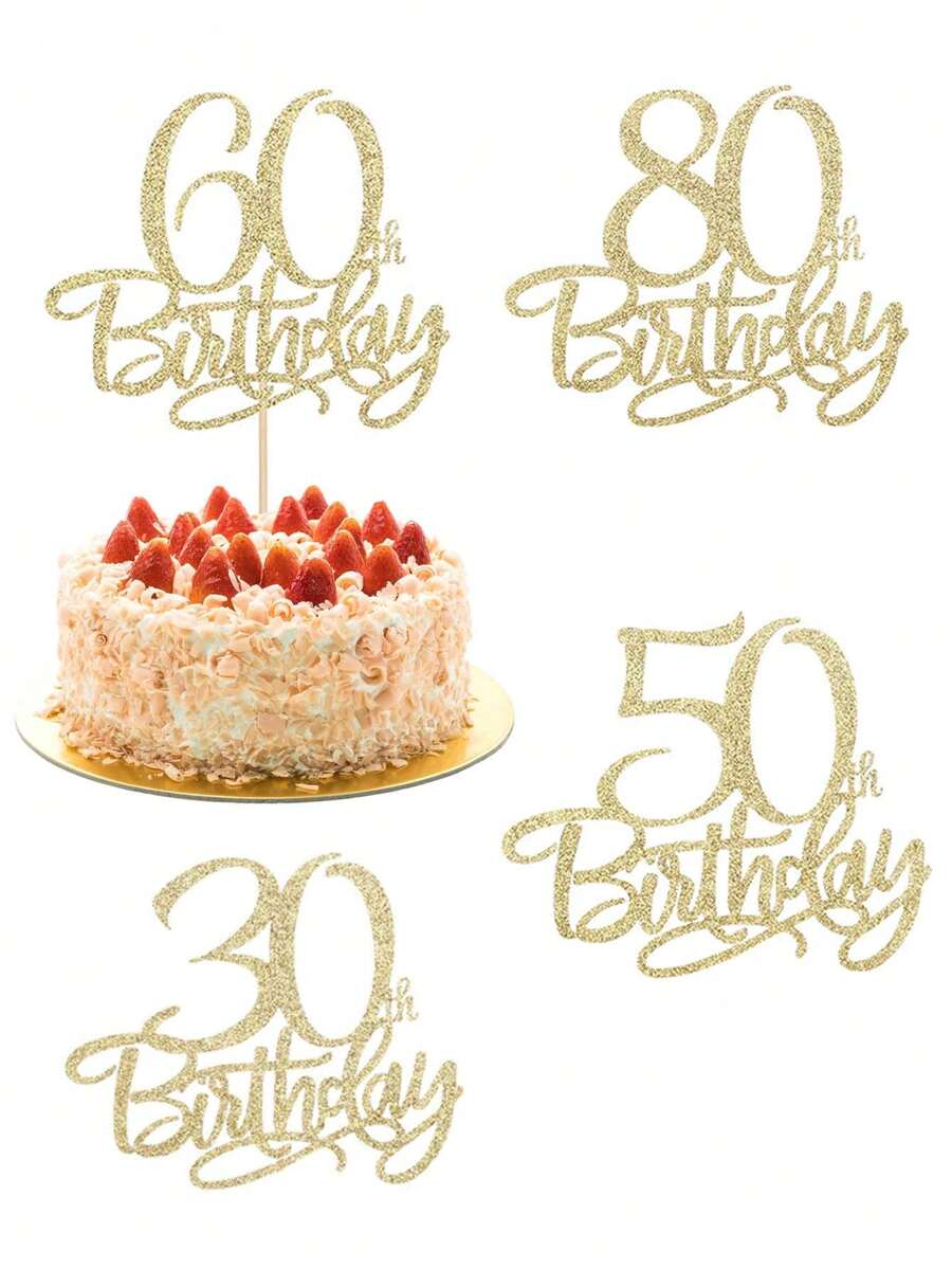Shiny Gold Birthday Cake Topper, Suitable For 30th/50th/60th/80th Birthday Cake Decoration, Cake Toppers For Birthday Party
