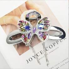 Elegant Rhinestone Bowknot Silver Large Hair Claw Clip, Fashion Women Shiny Crystal Hair Claw Accessory
