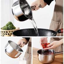 1pc Stainless Steel Thickened Water Scoop, Multi-Functional Long Handle Flat Bottom Large Ladle For Kitchen