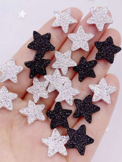 30PCS Mixed Glitter Resin 14mm Ore Star Flat Back Rhinestone Scrapbook DIY Wedding Gemstones Applique Decor Jewelry Making Crafts Accessories Summer, School