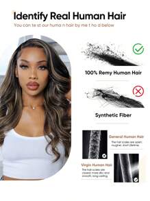 Tóc giả Jessie's Wig Highlights không cần keo, kiểu dáng nâng cấp 4x4, ren cắt sẵn, sóng nhẹ, chân tóc đen, tóc thật 100%, mật độ 180%, dài 16-26 inch, highlight balayage, màu vàng mật ong. - SNATURAL/27 - Xem 11
