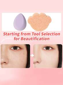 2pcs Dry/Wet Makeup Sponges Set, Includes Facial Cleansing Puff + Water Drop Angled Makeup Sponges, Reusable & Washable, Suitable For Powder, Liquid, Setting Makeup, Smooth Application For Both Men And Women, Portable Daily Essential & Travel Necessity