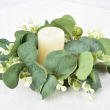 1 Pc Eucalyptus Wreath Artificial Kitchen Cabinet Wreath Artificial Green Wreath Farmhouse Wreath Door Wall Window Decoration,Candle Ring, 10 Inches,Artificial Fall Wreath 25cm Large Autumn Wreath For Front Door With Leaf Leaf Harvest Wreath Thanksgiving Festival