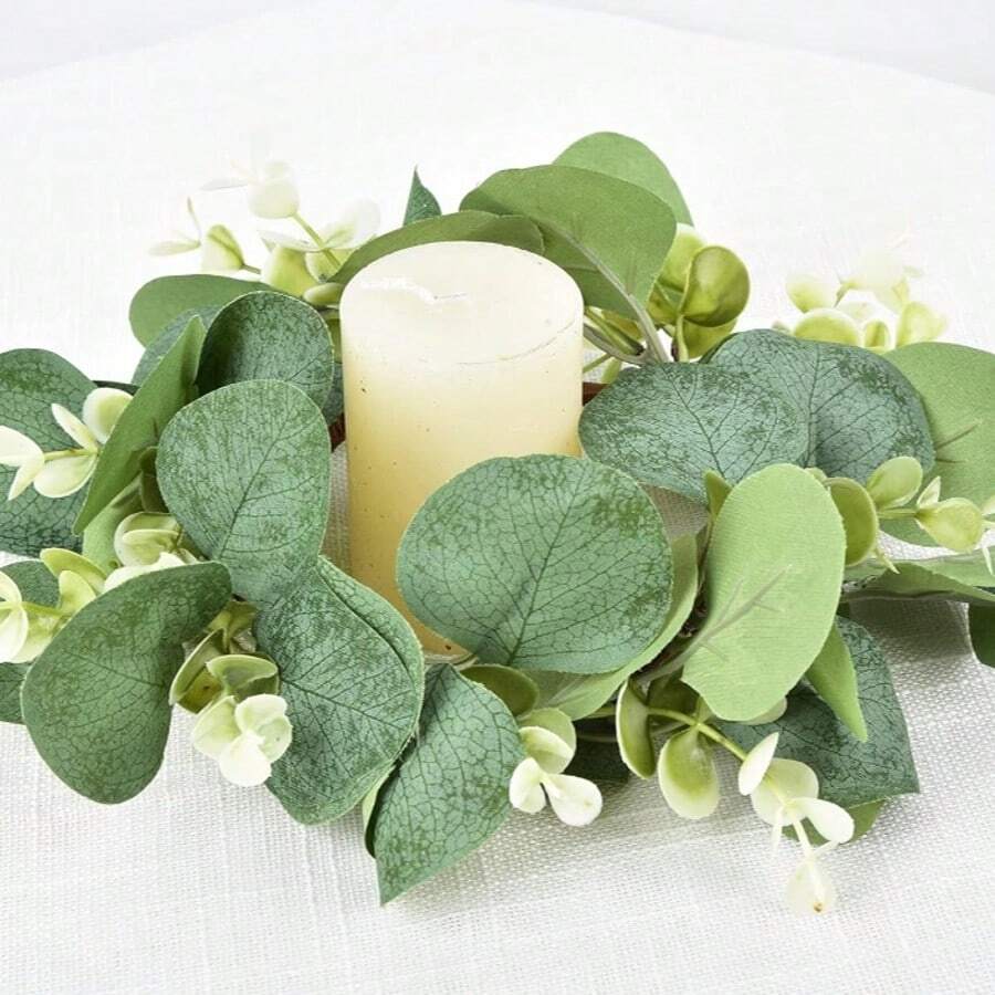 1 Pc Eucalyptus Wreath Artificial Kitchen Cabinet Wreath Artificial Green Wreath Farmhouse Wreath Door Wall Window Decoration,Candle Ring, 10 Inches,Artificial Fall Wreath 25cm Large Autumn Wreath For Front Door With Leaf Leaf Harvest Wreath Thanksgiving Festival