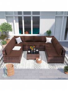 1pc Milk Silk Solid Color Elastic Chair Pad Cover, High Elasticity, Dust-Proof, Applicable For All Seasons, Suitable For Garden, Balcony, Outdoor Rattan Sofa Seat Cushion Protector - Coffee Brown - View 7