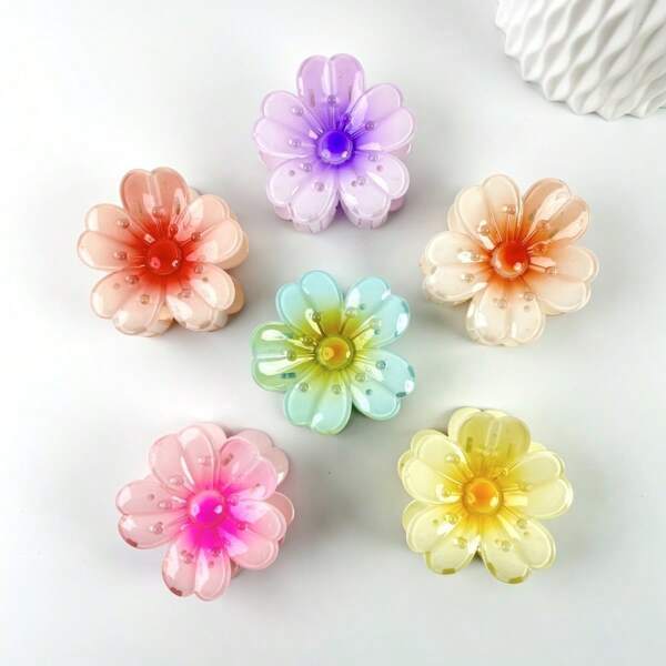 6 grampos de cabelo de flor de plumeria em resina gradiente, estilo moderno para o dia a dia, estilo de férias, estilo fresco e doce, adequado para o dia a dia, férias, festa de volta às aulas