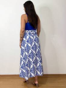 Women's Wrap Skirt With Viscose Lining - Blue and White - View 6
