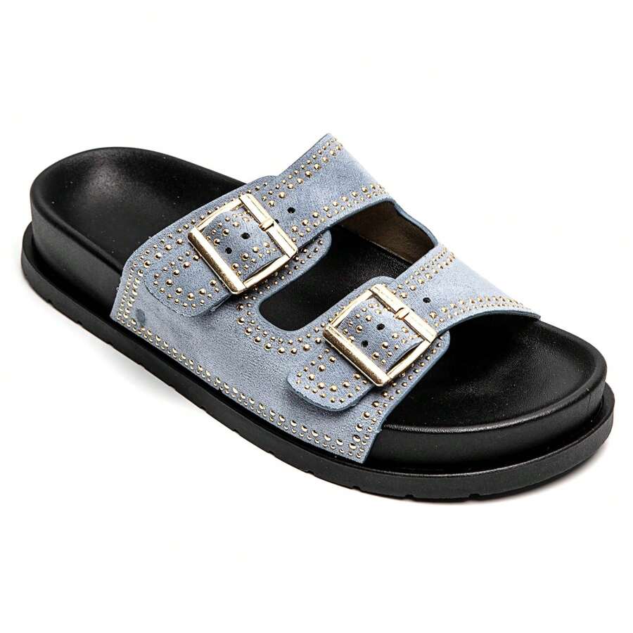 Sandalen aus doppeltem Boucle mit Clous Métalliques – Komfort und Eleganz für das Été - Blau - Übersicht 1