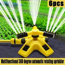 6 piezas Rociadores de césped giratorios automáticos a 360°, con 3 brazos giratorios ajustables, sistema de riego de jardín y césped de múltiples ángulos, cabezal giratorio a 360°, adecuado para huertos, viveros, jardines, céspedes, villas y riego de paisajes
