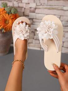 Flower Design Flip Flops For Women, Soft Outdoor Beach Lightweight Comfortable Summer Holiday Seaside Bohemian Slippers