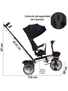 Joykoo Evolutionary Children's Tricycle With Rotating And Reclining Seat, Turret With Light And Sound, Safety Belt, Soft EVA Tires And Push Stick, Suitable From 1 Year