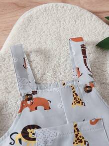 Baby Boy Fashionable Cartoon Animal Elephant, Giraffe, Zebra, Monkey, Lion Printed Casual Bib Pants, Spring/Summer