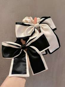 2 件女士黑色和米色韩式缎面蝴蝶结发圈发髻，马尾辫夹，清新优雅复古发饰，适合日常使用发圈发圈 - 彩色 - 查看 9