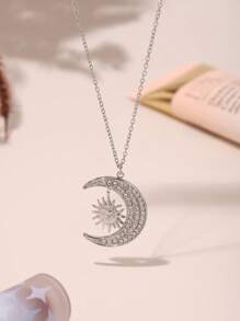 MiDuoDuo 2 件套不锈钢星星和月亮吊坠项链和戒指套装，女士简约日常珠宝