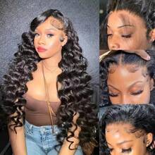 WALSDI 13x4 HD Water Wave HD Lace Front Wigs 30 32 34 36 Inch Long Ear To Ear Human Hair Pre Plucked With Baby Hair 180 Density Glueless Transparent HD Lace Frontal Blended Human Hair With Fiber Wigs For Women Natural Black Color Glueless Human Hair Wig Side Middle Free Parting Wig Wet And Wavy Deep Curly Wigs 10-14inch Bob Wig